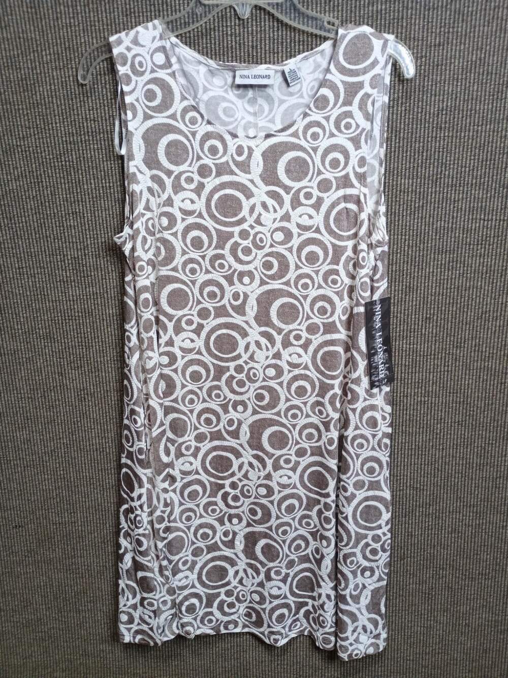 Nina Leonard Sleeveless Dress Size Large Tan and White NWT